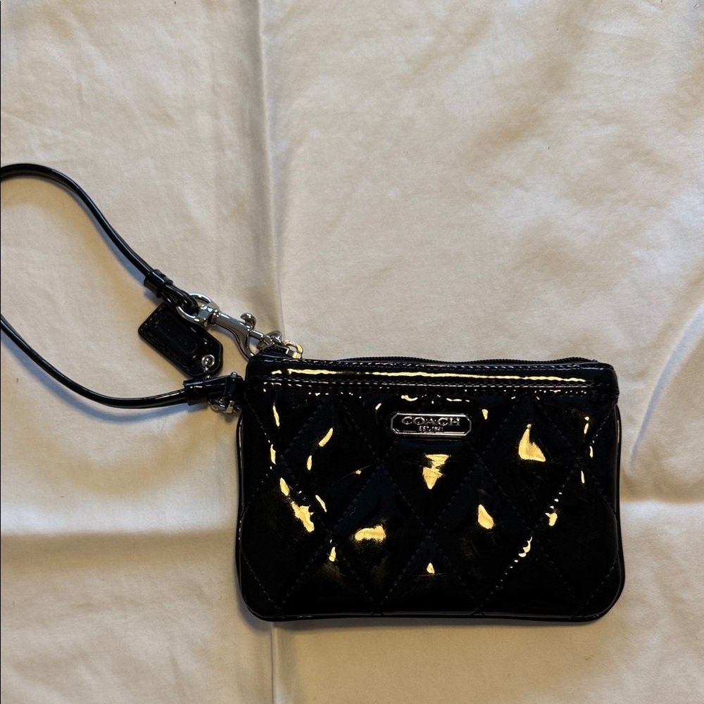 Coach Glossy Black Quilted Wristlet